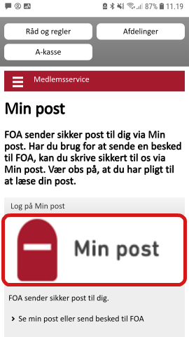 Screenshot fra en telefon med styresystemet Android. Min post er fremhævet.